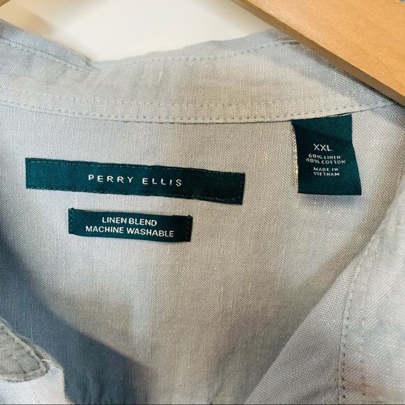 Perry Ellis Blue Linen Shirt Short Sleeve Sz XXL - Picture 4 of 4